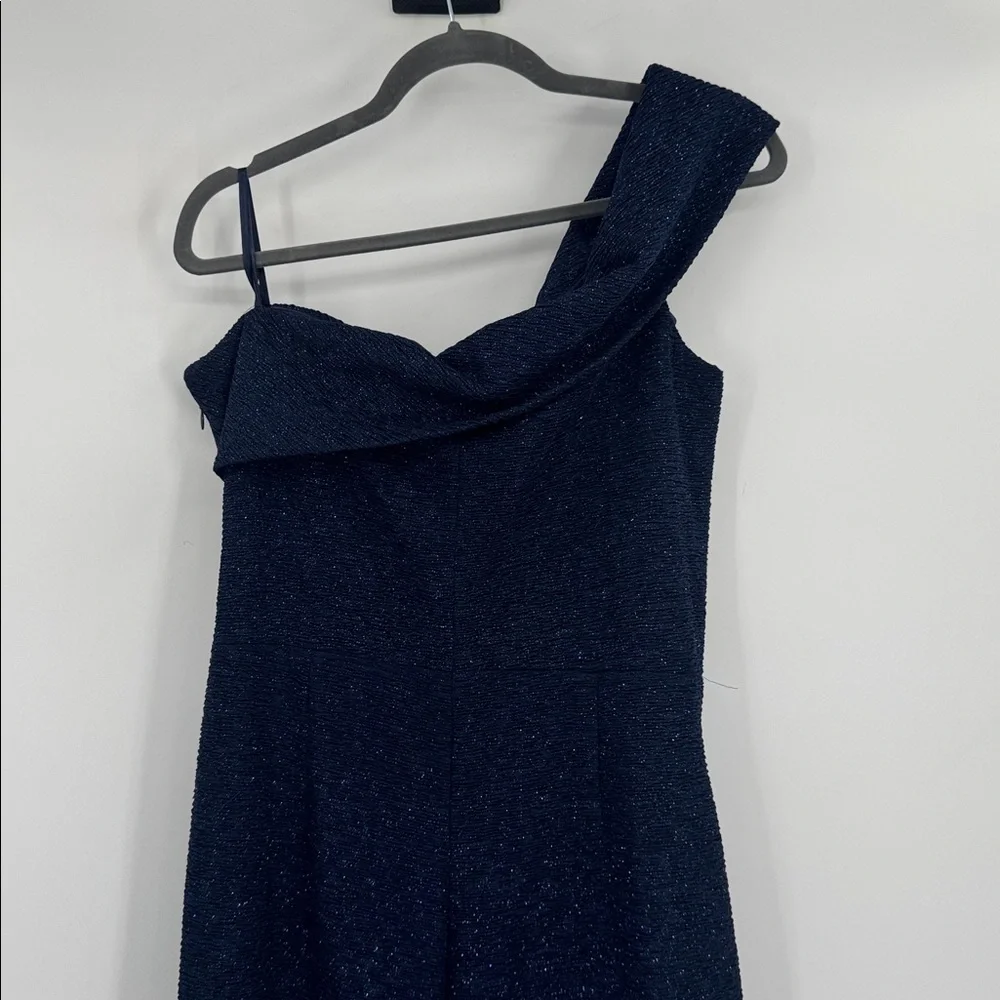 Eliza J Navy Blue Metallic Off The Shoulder Elegant Formal NWT Gown Size 16 - Picture 6 of 12